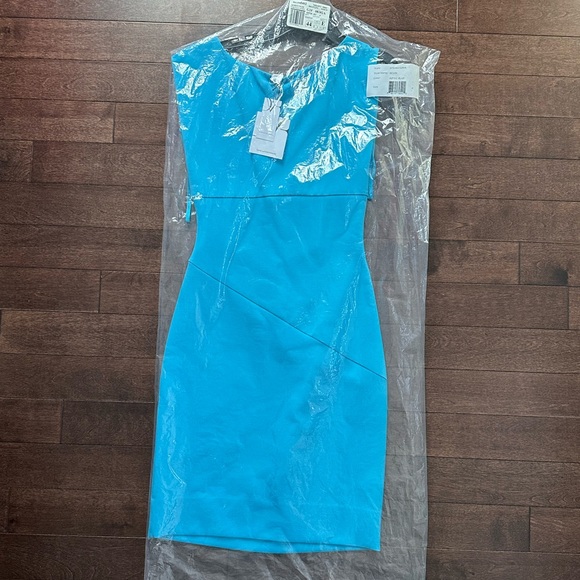 Diane von Furstenberg Bevin Short Sleeve Ruched Waist Dress, Aztec Blue 4 NWT - Picture 3 of 7